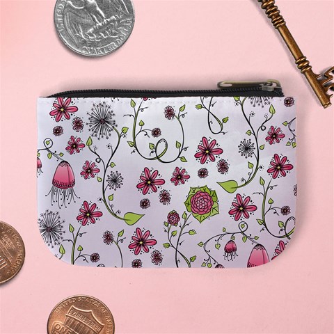 Pink whimsical flowers on pink Coin Change Purse from ArtsNow.com Back