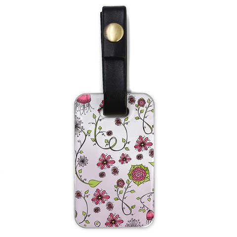 Pink whimsical flowers on pink Luggage Tag (One Side) from ArtsNow.com Front