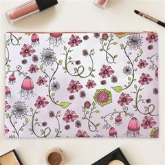 Pink whimsical flowers on pink Cosmetic Bag (XXL) from ArtsNow.com Back