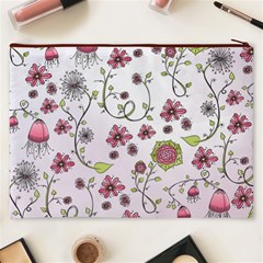 Pink whimsical flowers on pink Cosmetic Bag (XXXL) from ArtsNow.com Back