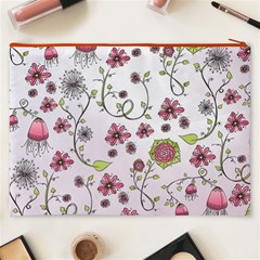 Pink whimsical flowers on pink Cosmetic Bag (XXXL) from ArtsNow.com Back