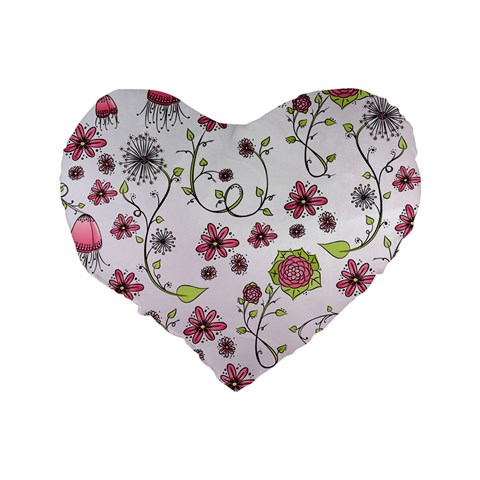 Pink whimsical flowers on pink 16  Premium Heart Shape Cushion  from ArtsNow.com Back