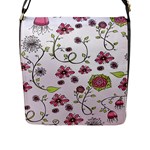 Pink whimsical flowers on pink Flap Closure Messenger Bag (Large)