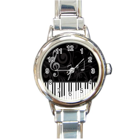 Whimsical Piano keys and music notes Round Italian Charm Watch from ArtsNow.com Front