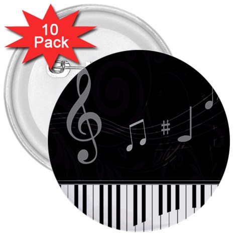 Whimsical Piano keys and music notes 3  Button (10 pack) from ArtsNow.com Front