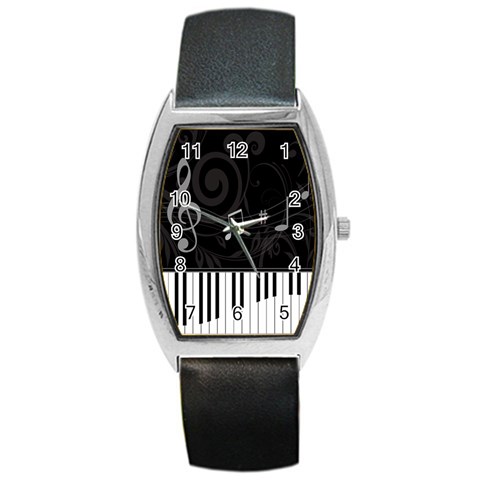 Whimsical Piano keys and music notes Barrel Style Metal Watch from ArtsNow.com Front