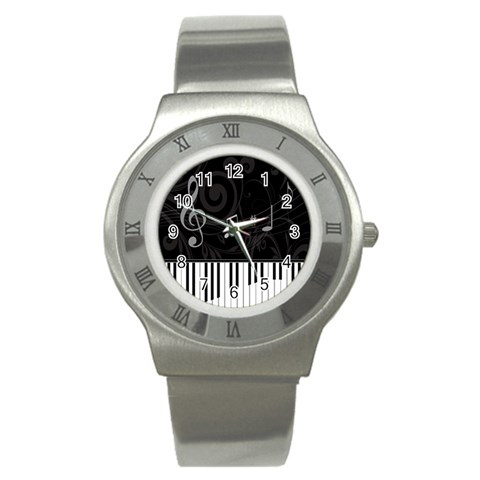 Whimsical Piano keys and music notes Stainless Steel Watch from ArtsNow.com Front