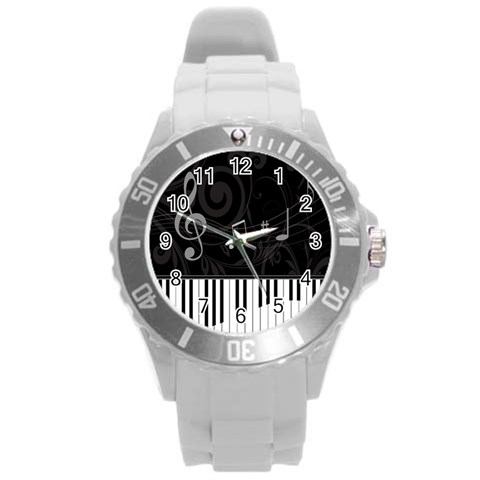 Whimsical Piano keys and music notes Round Plastic Sport Watch Large from ArtsNow.com Front