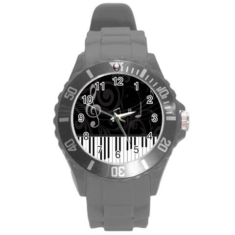 Whimsical Piano keys and music notes Round Plastic Sport Watch Large from ArtsNow.com Front