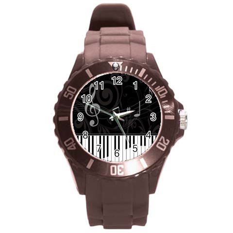 Whimsical Piano keys and music notes Round Plastic Sport Watch Large from ArtsNow.com Front