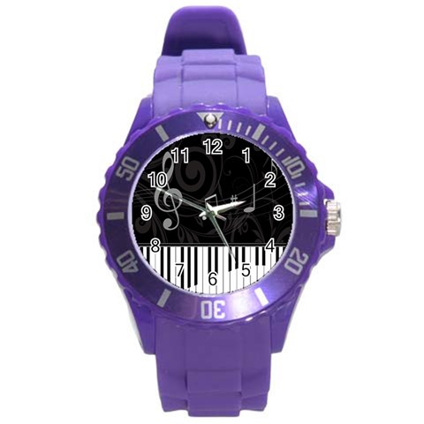 Whimsical Piano keys and music notes Round Plastic Sport Watch Large from ArtsNow.com Front