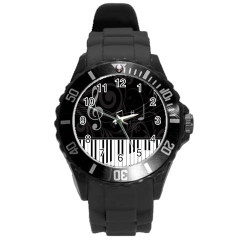 Whimsical Piano keys and music notes Round Plastic Sport Watch Large from ArtsNow.com Front