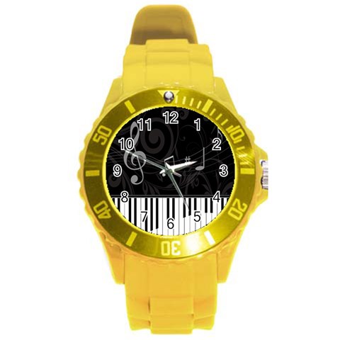 Whimsical Piano keys and music notes Round Plastic Sport Watch Large from ArtsNow.com Front