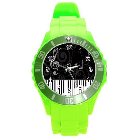 Whimsical Piano keys and music notes Round Plastic Sport Watch Large from ArtsNow.com Front