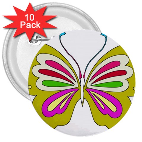 Color Butterfly  3  Button (10 pack) from ArtsNow.com Front