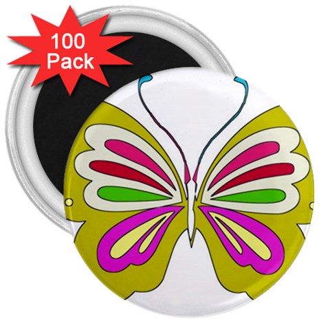 Color Butterfly  3  Button Magnet (100 pack) from ArtsNow.com Front