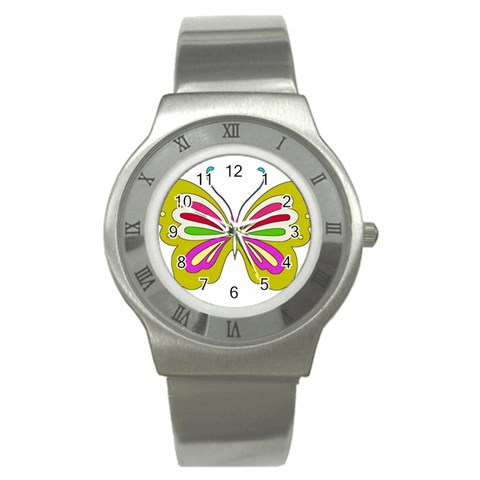 Color Butterfly  Stainless Steel Watch (Slim) from ArtsNow.com Front