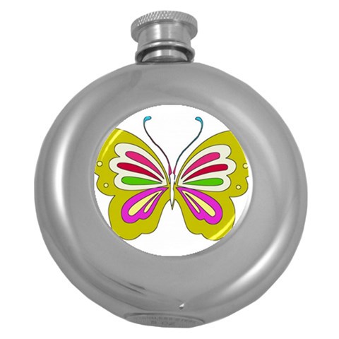 Color Butterfly  Hip Flask (Round) from ArtsNow.com Front