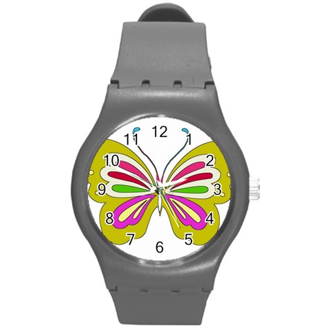 Color Butterfly  Plastic Sport Watch (Medium) from ArtsNow.com Front