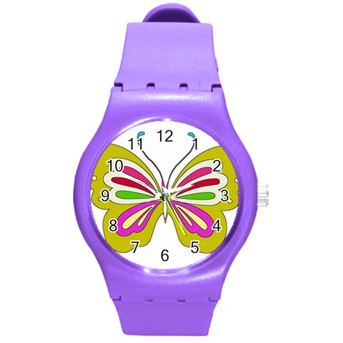 Color Butterfly  Plastic Sport Watch (Medium) from ArtsNow.com Front