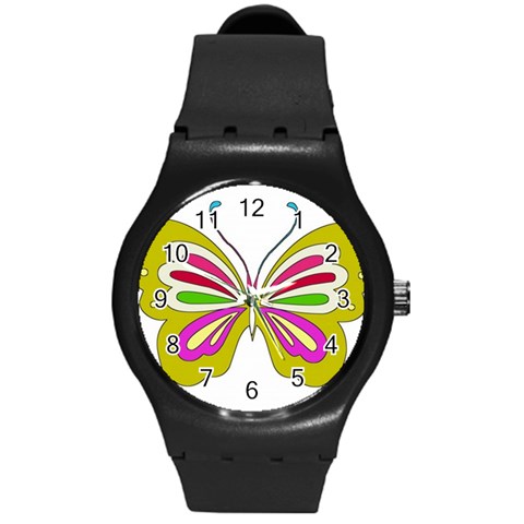 Color Butterfly  Plastic Sport Watch (Medium) from ArtsNow.com Front