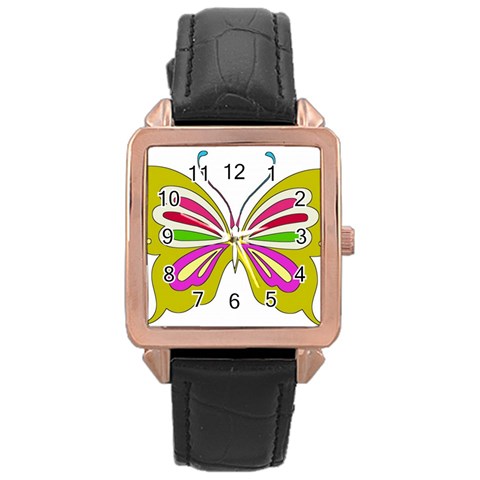 Color Butterfly  Rose Gold Leather Watch  from ArtsNow.com Front