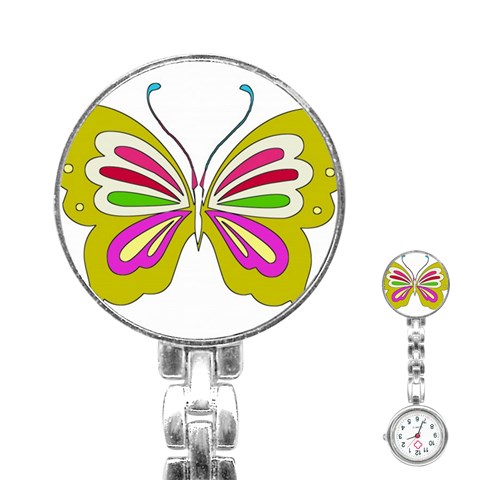 Color Butterfly  Stainless Steel Nurses Watch from ArtsNow.com Front