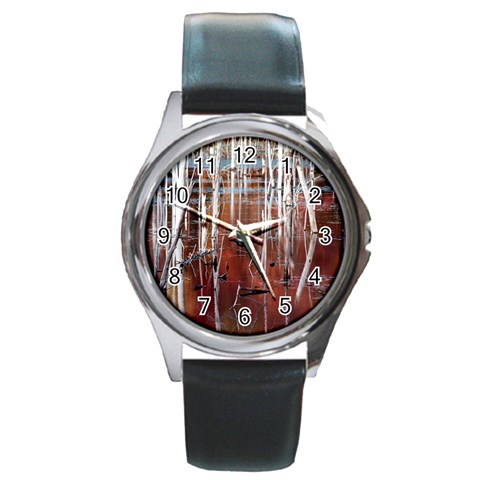 Swamp2 Filtered Round Leather Watch (Silver Rim) from ArtsNow.com Front