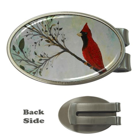 Sweet Red Cardinal Money Clip (Oval) from ArtsNow.com Front