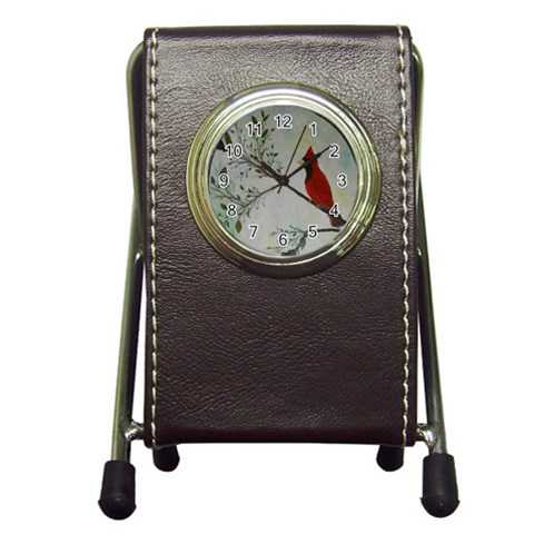 Sweet Red Cardinal Stationery Holder Clock from ArtsNow.com Front