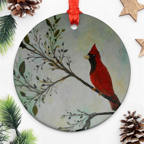 Sweet Red Cardinal Round Ornament (Two Sides) from ArtsNow.com Back