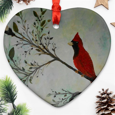 Sweet Red Cardinal Heart Ornament (Two Sides) from ArtsNow.com Back