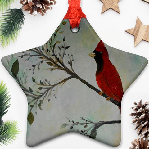 Sweet Red Cardinal Star Ornament (Two Sides) from ArtsNow.com Back