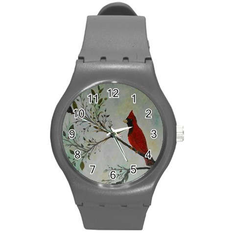 Sweet Red Cardinal Plastic Sport Watch (Medium) from ArtsNow.com Front