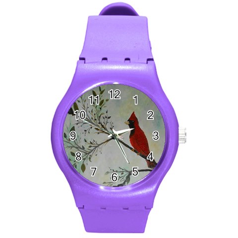 Sweet Red Cardinal Plastic Sport Watch (Medium) from ArtsNow.com Front