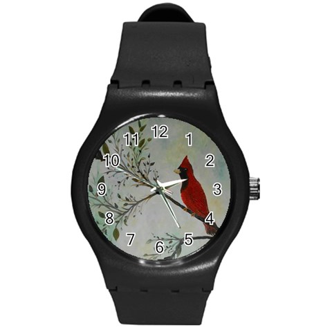 Sweet Red Cardinal Plastic Sport Watch (Medium) from ArtsNow.com Front