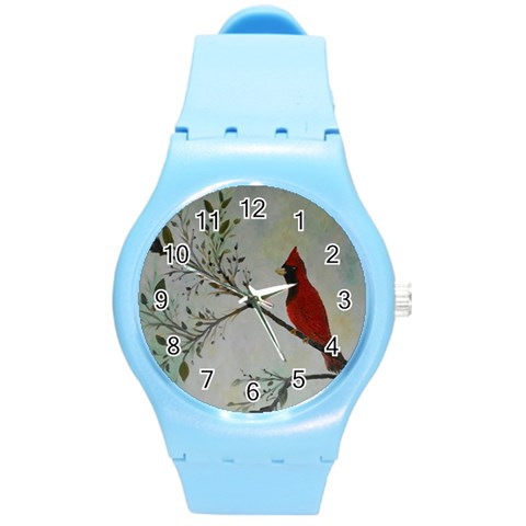 Sweet Red Cardinal Plastic Sport Watch (Medium) from ArtsNow.com Front