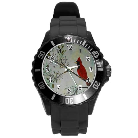 Sweet Red Cardinal Plastic Sport Watch (Large) from ArtsNow.com Front