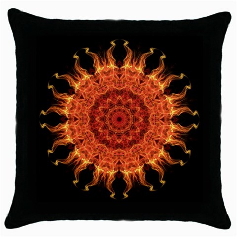 Flaming Sun Black Throw Pillow Case from ArtsNow.com Front