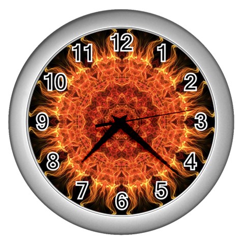 Flaming Sun Wall Clock (Silver) from ArtsNow.com Front