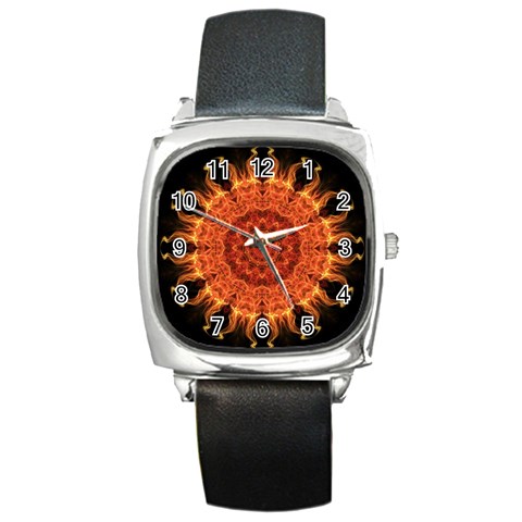 Flaming Sun Square Leather Watch from ArtsNow.com Front