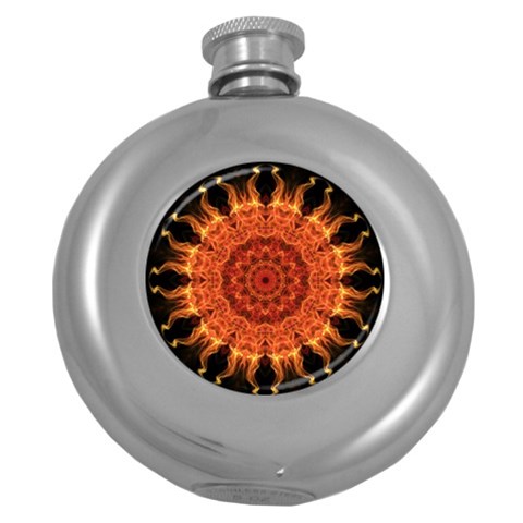 Flaming Sun Hip Flask (Round) from ArtsNow.com Front