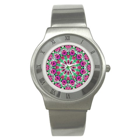 Flower Garden Stainless Steel Watch (Slim) from ArtsNow.com Front