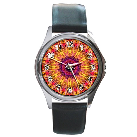 Gemstone Dream Round Leather Watch (Silver Rim) from ArtsNow.com Front