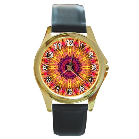 Gemstone Dream Round Leather Watch (Gold Rim)  from ArtsNow.com Front