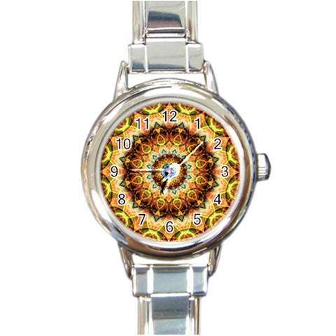 Ochre Burnt Glass Round Italian Charm Watch from ArtsNow.com Front