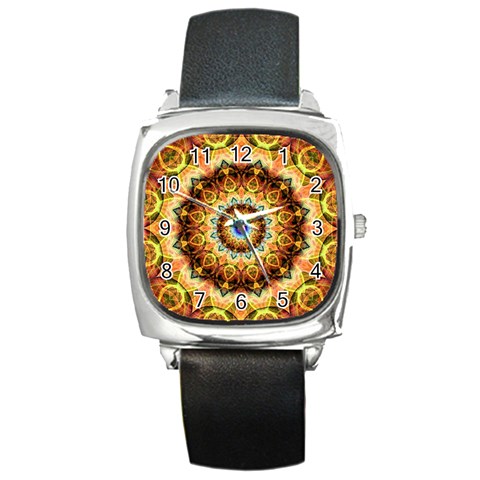 Ochre Burnt Glass Square Leather Watch from ArtsNow.com Front