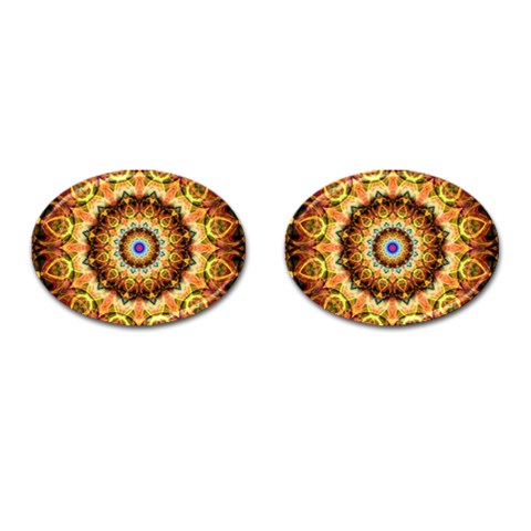 Ochre Burnt Glass Cufflinks (Oval) from ArtsNow.com Front(Pair)