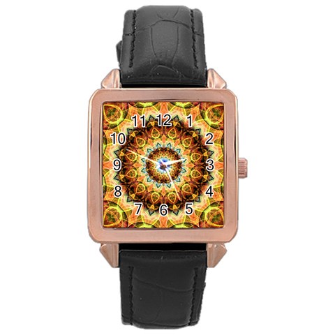 Ochre Burnt Glass Rose Gold Leather Watch  from ArtsNow.com Front