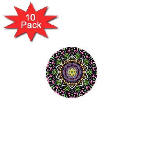 Psychedelic Leaves Mandala 1  Mini Button (10 pack) from ArtsNow.com Front